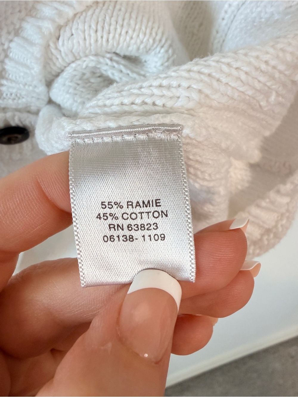Vintage Classic White Cotton Ramie Pointelle Knit Cardigan Sweater Medium Large - Picture 7 of 8